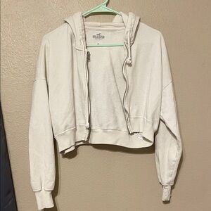 Hollister Cream Cropped Zip-Up Hoodie